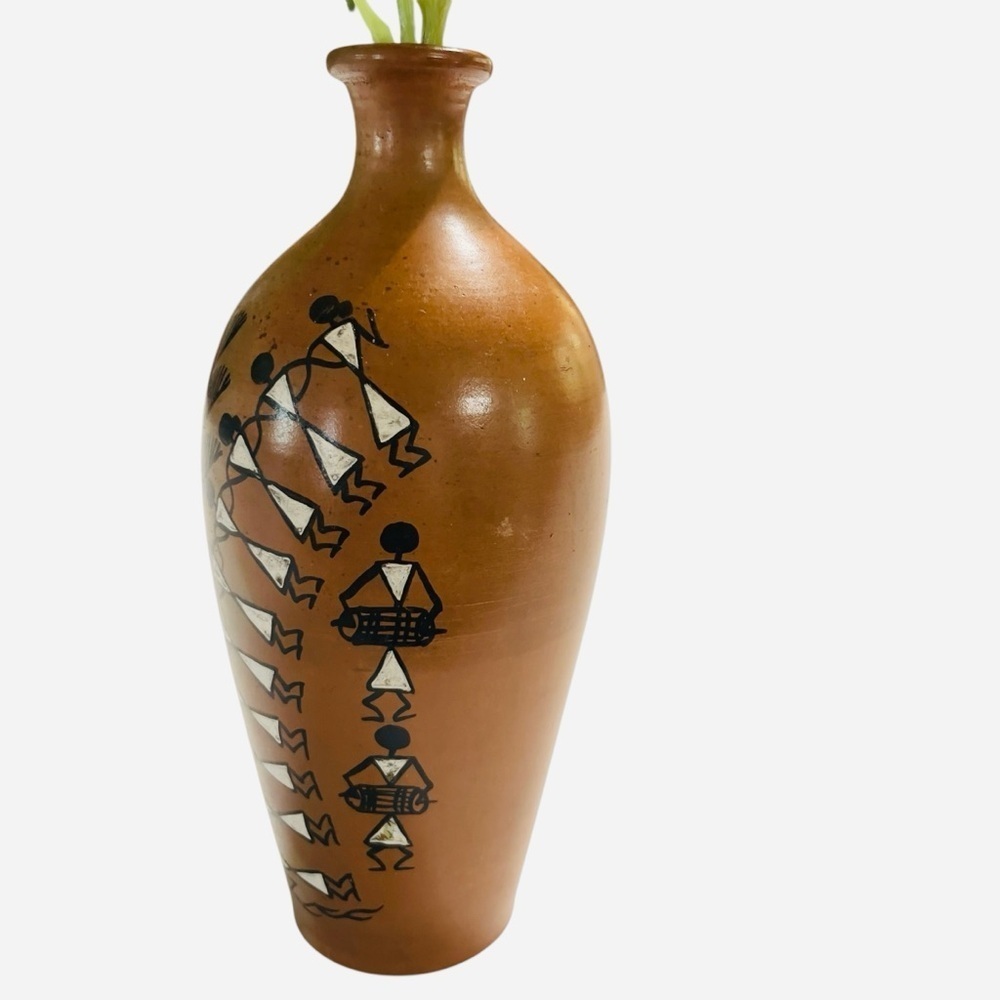 VTG African Tribal Pottery Vase Hand Painted Dancing Figures and Drum players - Picture 3 of 10